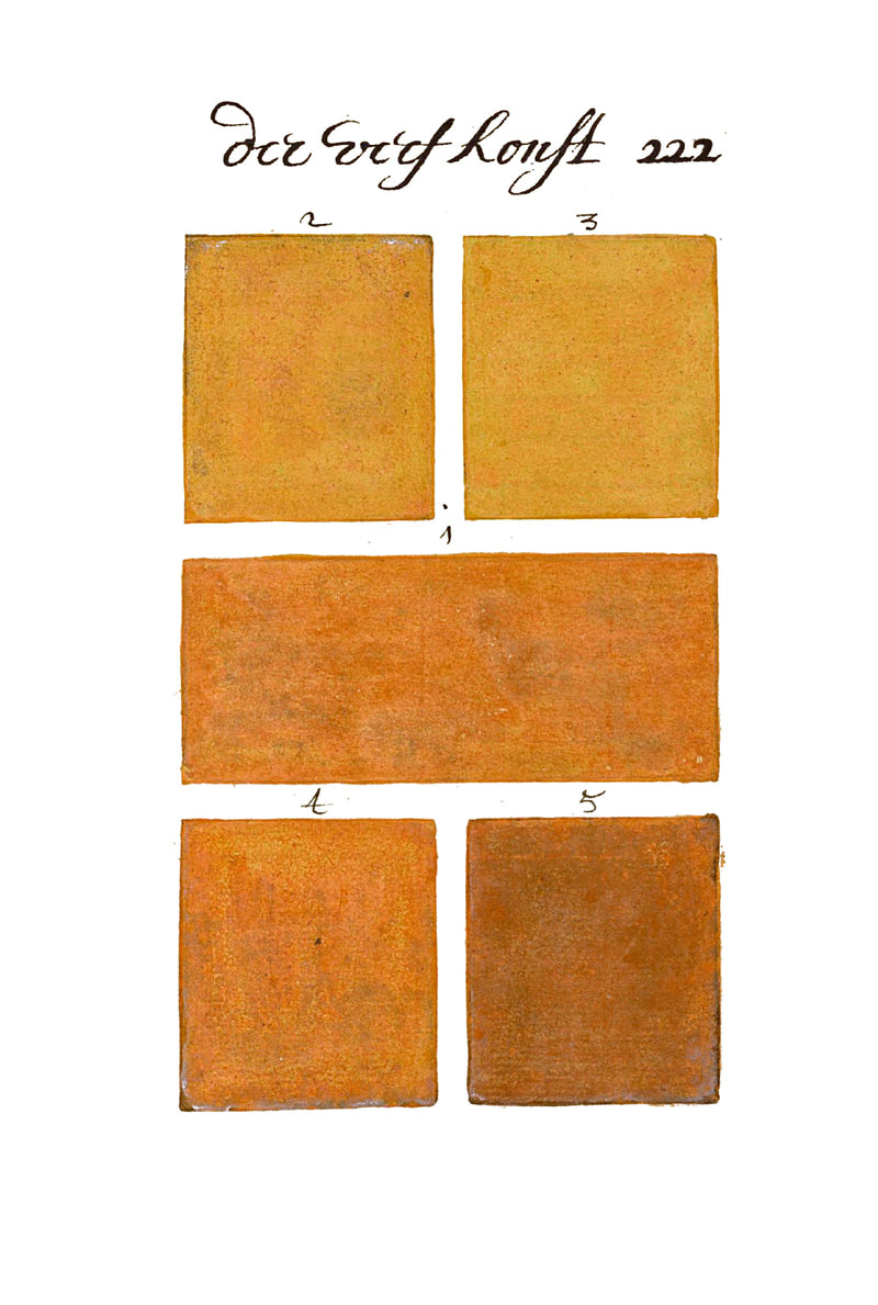 Grid of orange hand-painted color swatches from the historical color sample book 300 Years Before Color