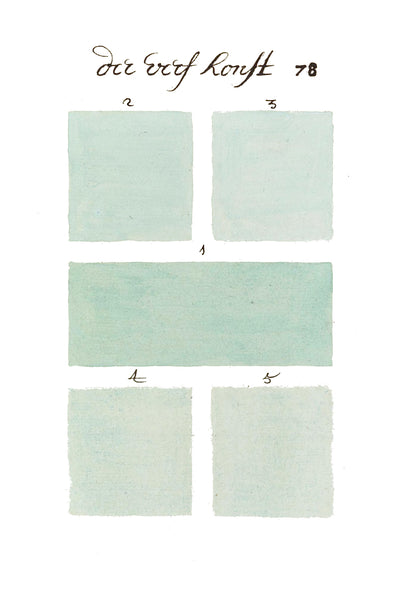 Light green hand-painted color swatches from the historical color sample book 300 Years Before Color