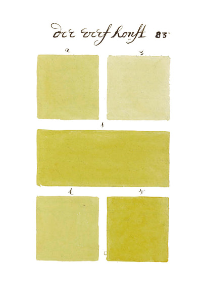 Yellow hand-painted color swatches from the historical color sample book 300 Years Before Color