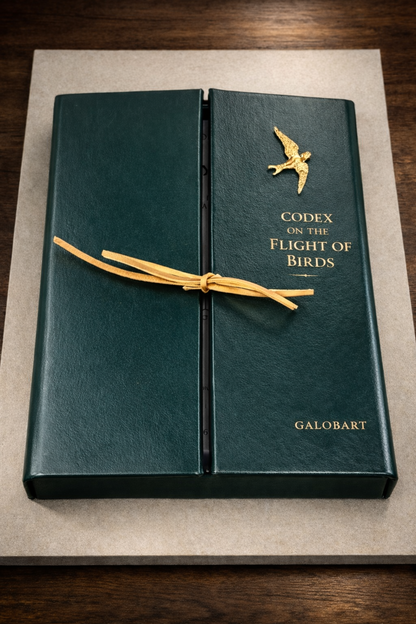 Leonardo da Vinci Codex on the Flight of Birds facsimile edition green leather presentation case with gold bird emblem